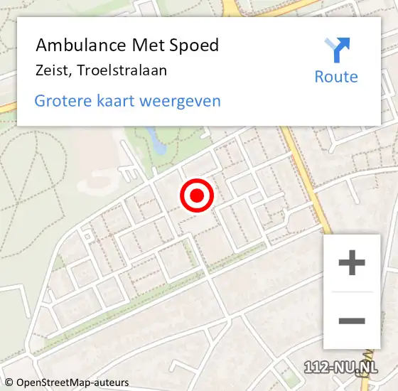 Locatie op kaart van de 112 melding: Ambulance Met Spoed Naar Zeist, Troelstralaan op 9 februari 2018 14:34