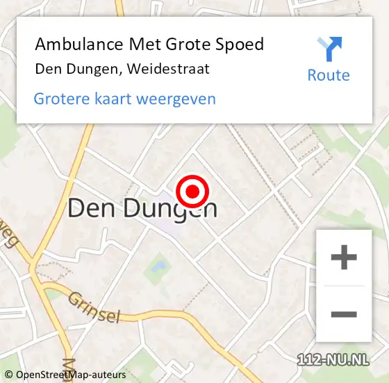 Locatie op kaart van de 112 melding: Ambulance Met Grote Spoed Naar Den Dungen, Weidestraat op 9 februari 2018 14:51