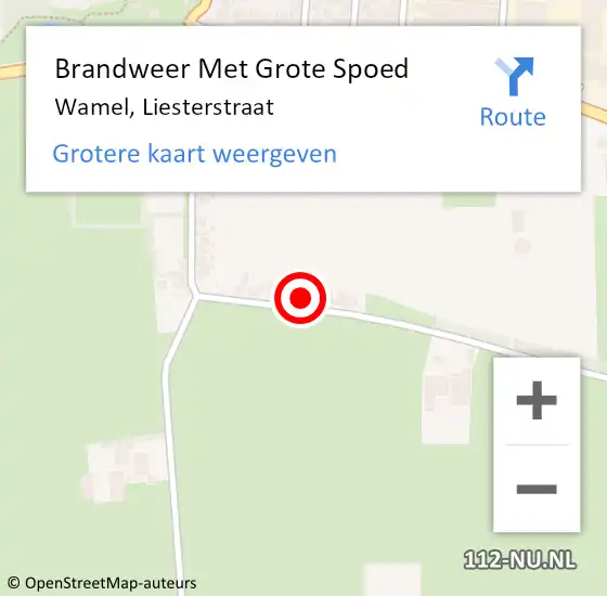 Locatie op kaart van de 112 melding: Brandweer Met Grote Spoed Naar Wamel, Liesterstraat op 9 februari 2018 16:28