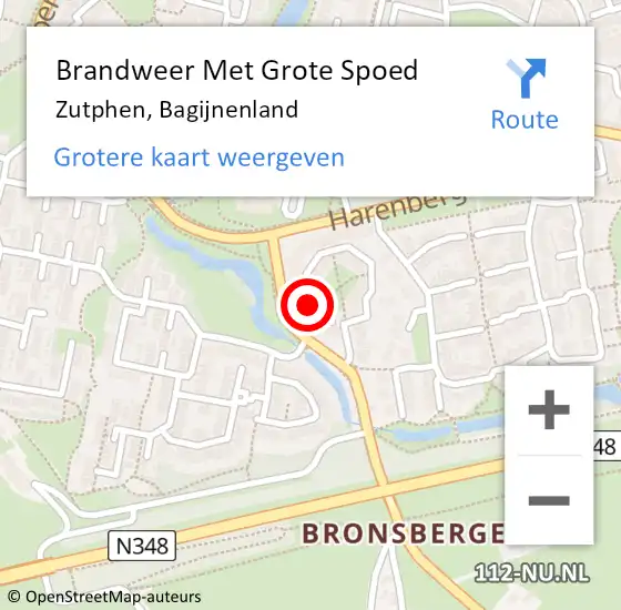 Locatie op kaart van de 112 melding: Brandweer Met Grote Spoed Naar Zutphen, Bagijnenland op 9 februari 2018 16:37