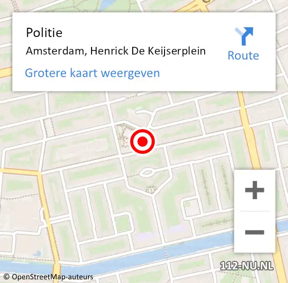 Locatie op kaart van de 112 melding: Politie Amsterdam, Henrick De Keijserplein op 9 februari 2018 17:19