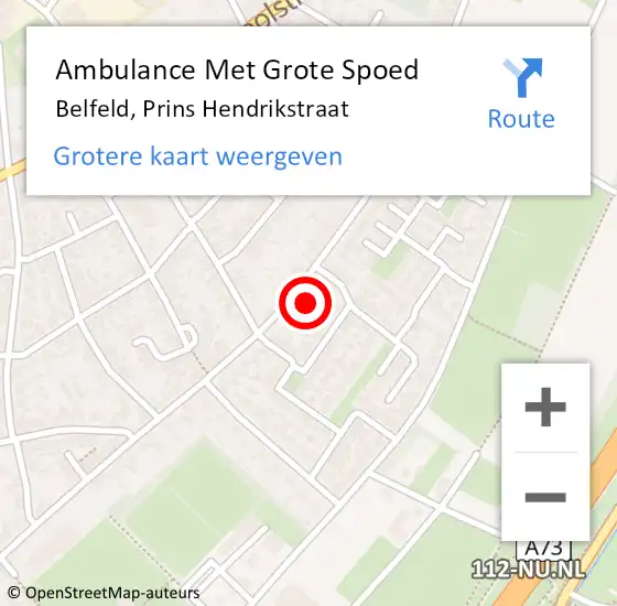 Locatie op kaart van de 112 melding: Ambulance Met Grote Spoed Naar Belfeld, Prins Hendrikstraat op 9 februari 2018 18:30