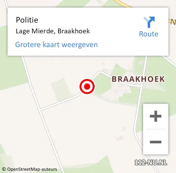Locatie op kaart van de 112 melding: Politie Lage Mierde, Braakhoek op 9 februari 2018 18:40
