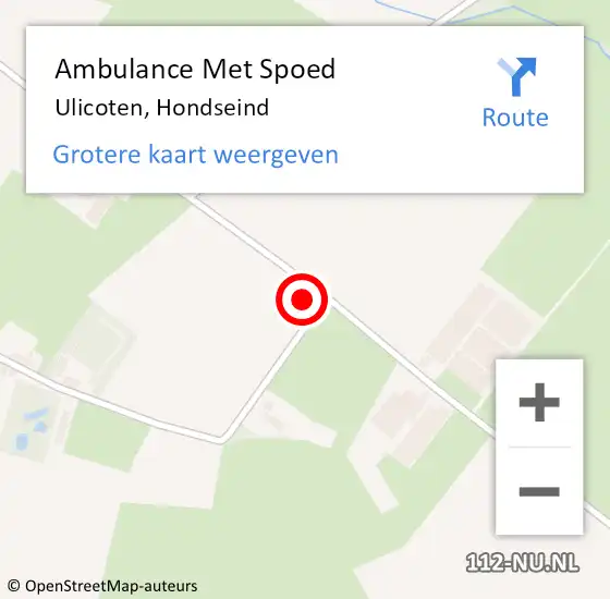 Locatie op kaart van de 112 melding: Ambulance Met Spoed Naar Ulicoten, Hondseind op 9 februari 2018 18:52