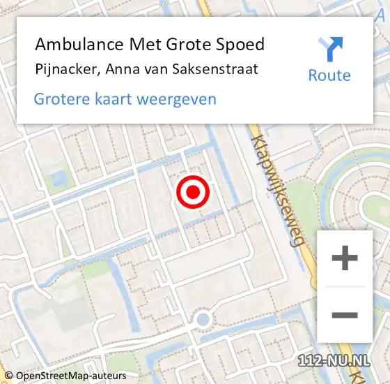 Locatie op kaart van de 112 melding: Ambulance Met Grote Spoed Naar Pijnacker, Anna van Saksenstraat op 9 februari 2018 19:25