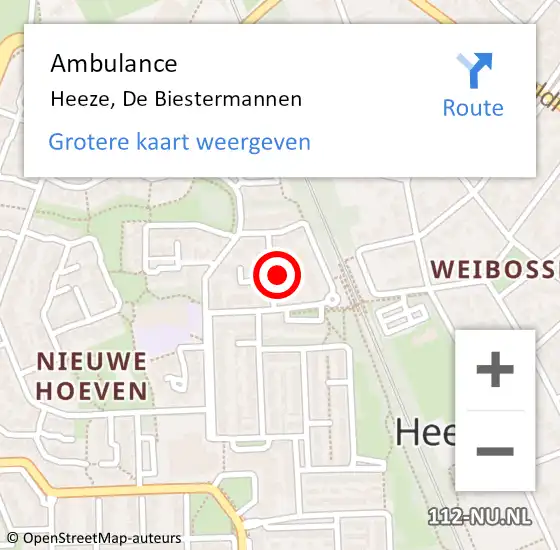 Locatie op kaart van de 112 melding: Ambulance Heeze, De Biestermannen op 9 februari 2018 19:38