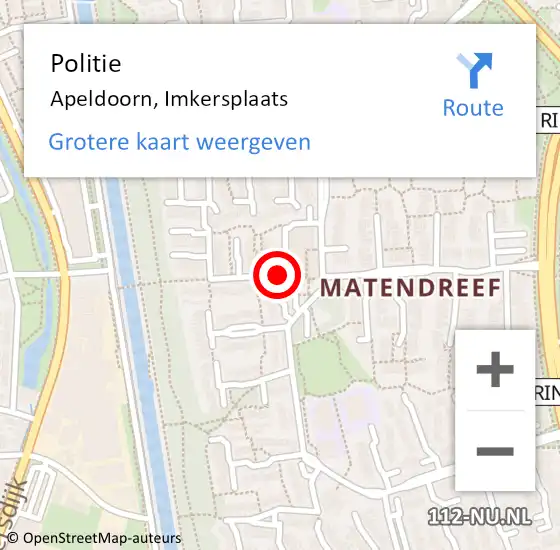 Locatie op kaart van de 112 melding: Politie Apeldoorn, Imkersplaats op 9 februari 2018 19:53