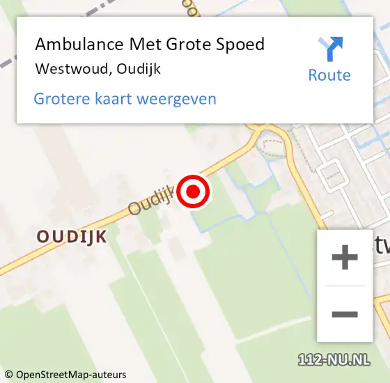 Locatie op kaart van de 112 melding: Ambulance Met Grote Spoed Naar Westwoud, Oudijk op 9 februari 2018 19:58