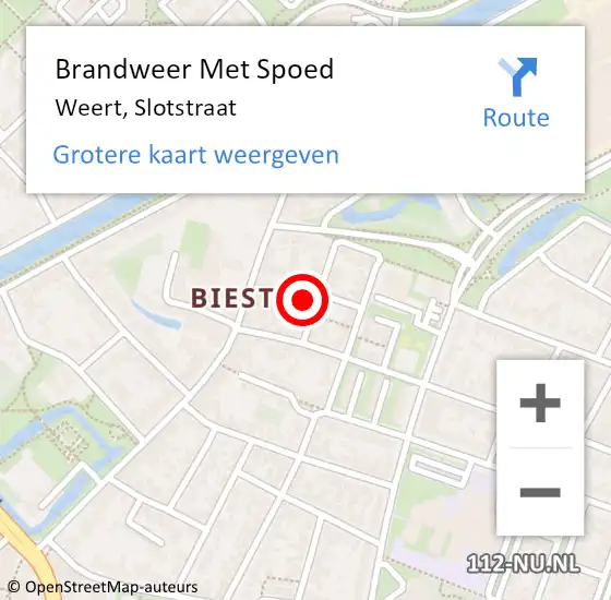 Locatie op kaart van de 112 melding: Brandweer Met Spoed Naar Weert, Slotstraat op 9 februari 2018 20:30