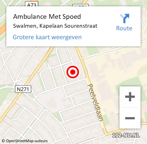 Locatie op kaart van de 112 melding: Ambulance Met Spoed Naar Swalmen, Kapelaan Sourenstraat op 9 februari 2018 20:30