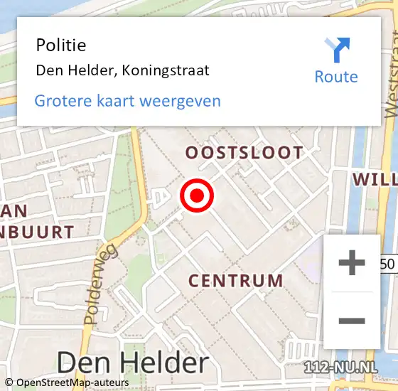 Locatie op kaart van de 112 melding: Politie Den Helder, Koningstraat op 9 februari 2018 21:00