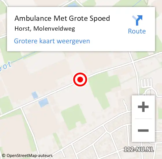 Locatie op kaart van de 112 melding: Ambulance Met Grote Spoed Naar Horst, Molenveldweg op 15 februari 2014 18:06