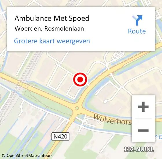 Locatie op kaart van de 112 melding: Ambulance Met Spoed Naar Woerden, Rosmolenlaan op 9 februari 2018 21:07