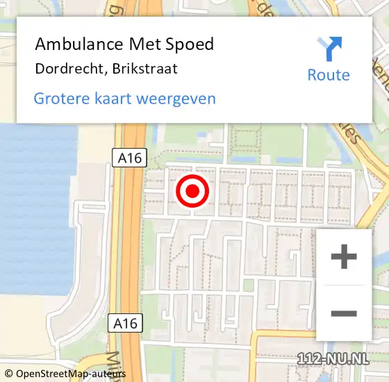 Locatie op kaart van de 112 melding: Ambulance Met Spoed Naar Dordrecht, Brikstraat op 9 februari 2018 22:18