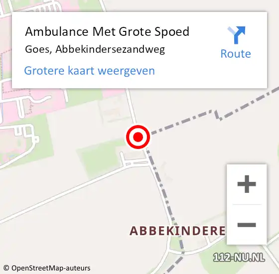 Locatie op kaart van de 112 melding: Ambulance Met Grote Spoed Naar Goes, Abbekindersezandweg op 9 februari 2018 22:32