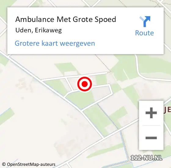 Locatie op kaart van de 112 melding: Ambulance Met Grote Spoed Naar Uden, Erikaweg op 9 februari 2018 22:33