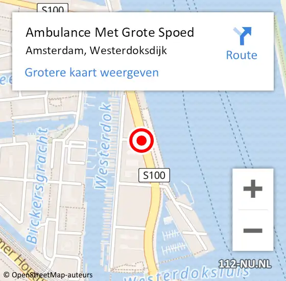 Locatie op kaart van de 112 melding: Ambulance Met Grote Spoed Naar Amsterdam, Westerdoksdijk op 9 februari 2018 22:43