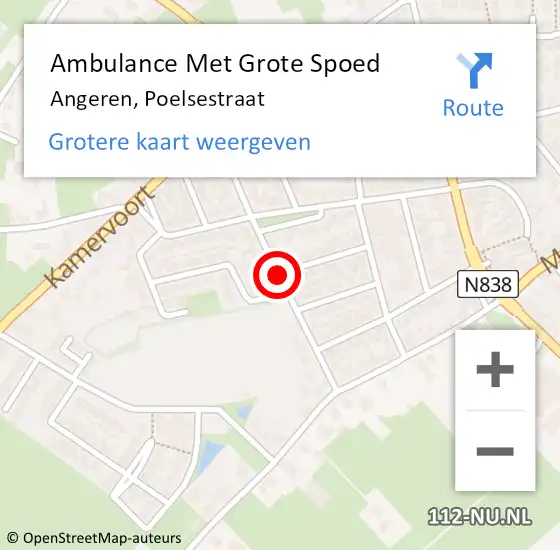 Locatie op kaart van de 112 melding: Ambulance Met Grote Spoed Naar Angeren, Poelsestraat op 9 februari 2018 22:43