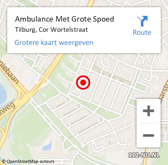 Locatie op kaart van de 112 melding: Ambulance Met Grote Spoed Naar Tilburg, Cor Wortelstraat op 9 februari 2018 22:45