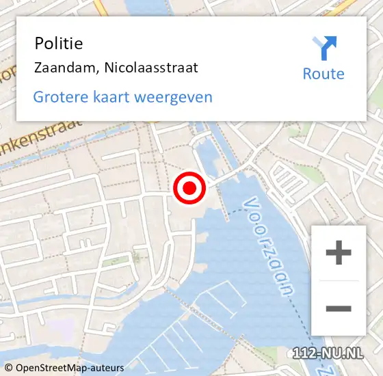 Locatie op kaart van de 112 melding: Politie Zaandam, Nicolaasstraat op 9 februari 2018 23:30