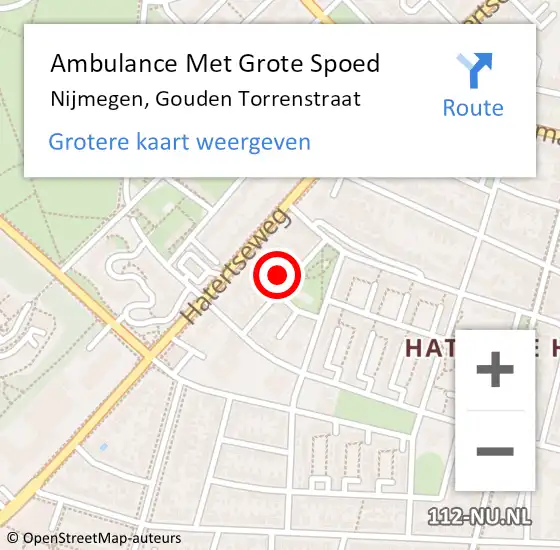 Locatie op kaart van de 112 melding: Ambulance Met Grote Spoed Naar Nijmegen, Gouden Torrenstraat op 10 februari 2018 00:23