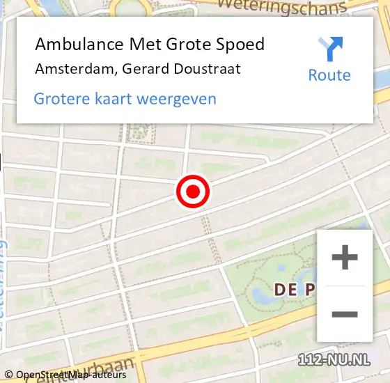 Locatie op kaart van de 112 melding: Ambulance Met Grote Spoed Naar Amsterdam, Gerard Doustraat op 10 februari 2018 01:28