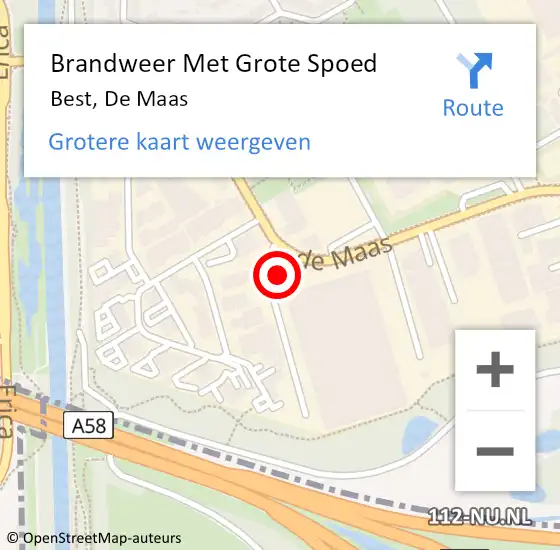 Locatie op kaart van de 112 melding: Brandweer Met Grote Spoed Naar Best, De Maas op 10 februari 2018 02:41