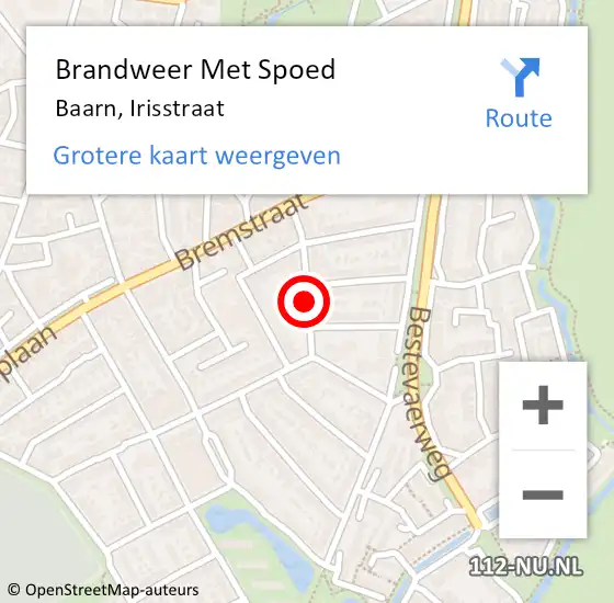 Locatie op kaart van de 112 melding: Brandweer Met Spoed Naar Baarn, Irisstraat op 10 februari 2018 04:44