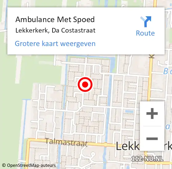 Locatie op kaart van de 112 melding: Ambulance Met Spoed Naar Lekkerkerk, Da Costastraat op 10 februari 2018 05:08