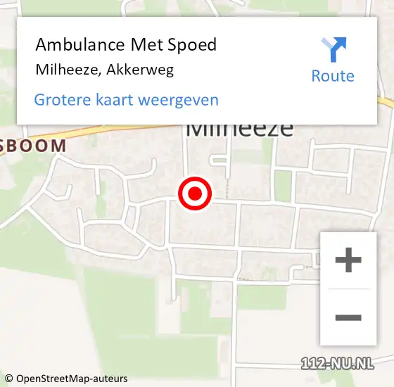 Locatie op kaart van de 112 melding: Ambulance Met Spoed Naar Milheeze, Akkerweg op 10 februari 2018 05:39