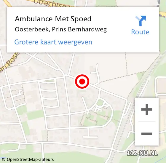 Locatie op kaart van de 112 melding: Ambulance Met Spoed Naar Oosterbeek, Prins Bernhardweg op 10 februari 2018 06:32