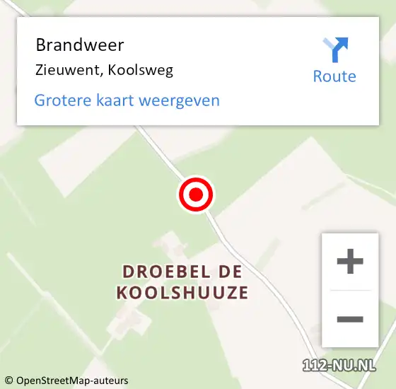 Locatie op kaart van de 112 melding: Brandweer Zieuwent, Koolsweg op 10 februari 2018 08:44