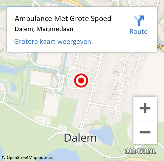 Locatie op kaart van de 112 melding: Ambulance Met Grote Spoed Naar Dalem, Margrietlaan op 10 februari 2018 09:34