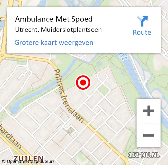 Locatie op kaart van de 112 melding: Ambulance Met Spoed Naar Utrecht, Muiderslotplantsoen op 10 februari 2018 10:24