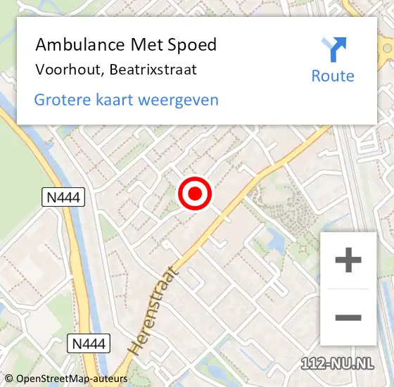 Locatie op kaart van de 112 melding: Ambulance Met Spoed Naar Voorhout, Beatrixstraat op 10 februari 2018 11:09