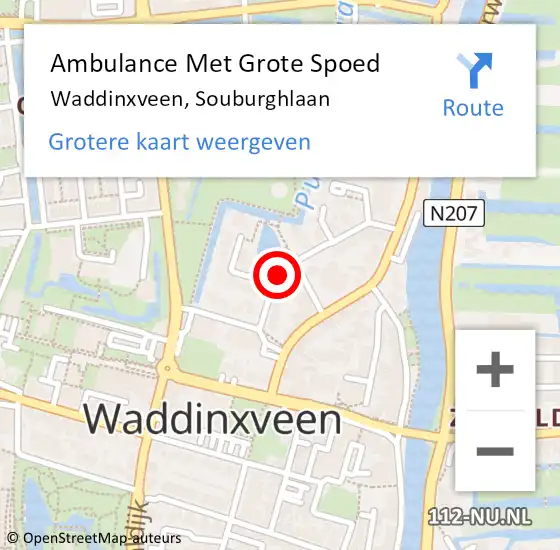 Locatie op kaart van de 112 melding: Ambulance Met Grote Spoed Naar Waddinxveen, Souburghlaan op 10 februari 2018 11:56