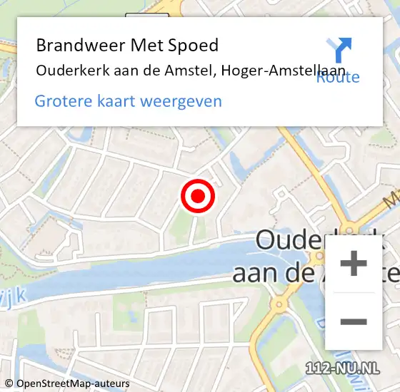 Locatie op kaart van de 112 melding: Brandweer Met Spoed Naar Ouderkerk aan de Amstel, Hoger-Amstellaan op 10 februari 2018 12:41