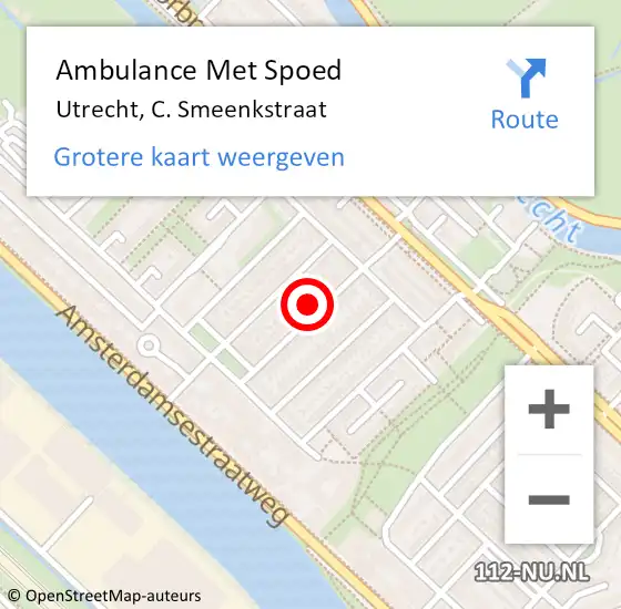 Locatie op kaart van de 112 melding: Ambulance Met Spoed Naar Utrecht, C. Smeenkstraat op 10 februari 2018 15:24