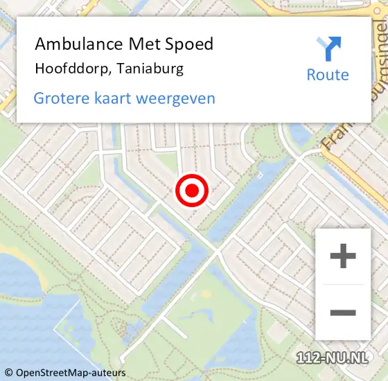 Locatie op kaart van de 112 melding: Ambulance Met Spoed Naar Hoofddorp, Taniaburg op 10 februari 2018 15:41