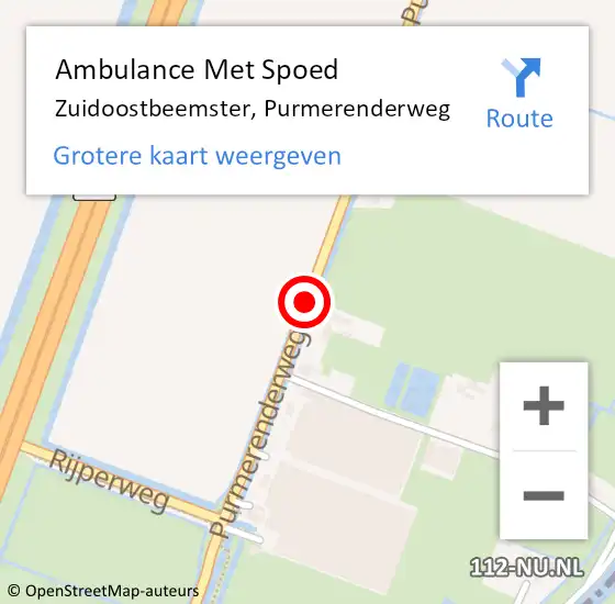 Locatie op kaart van de 112 melding: Ambulance Met Spoed Naar Zuidoostbeemster, Purmerenderweg op 10 februari 2018 16:07