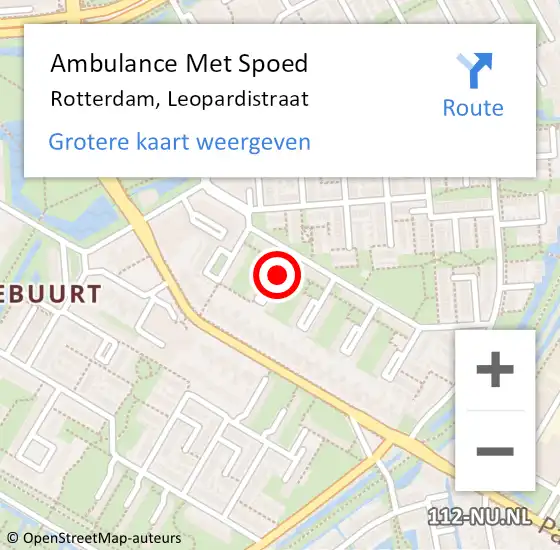 Locatie op kaart van de 112 melding: Ambulance Met Spoed Naar Rotterdam, Leopardistraat op 10 februari 2018 16:21