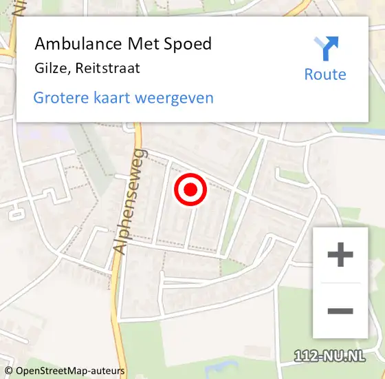 Locatie op kaart van de 112 melding: Ambulance Met Spoed Naar Gilze, Reitstraat op 10 februari 2018 16:53
