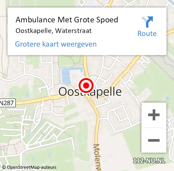 Locatie op kaart van de 112 melding: Ambulance Met Grote Spoed Naar Oostkapelle, Waterstraat op 10 februari 2018 17:30