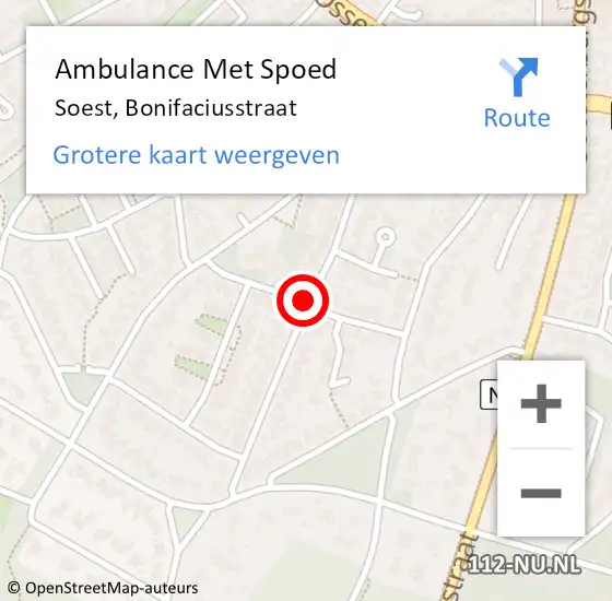 Locatie op kaart van de 112 melding: Ambulance Met Spoed Naar Soest, Bonifaciusstraat op 10 februari 2018 17:34