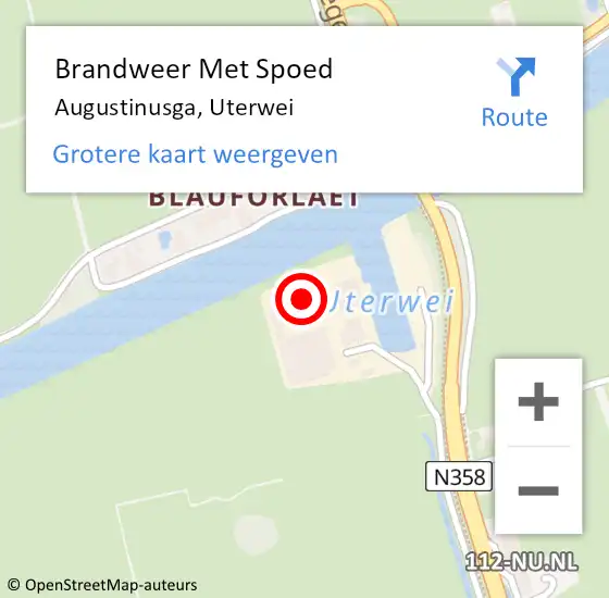 Locatie op kaart van de 112 melding: Brandweer Met Spoed Naar Augustinusga, Uterwei op 15 februari 2014 19:32