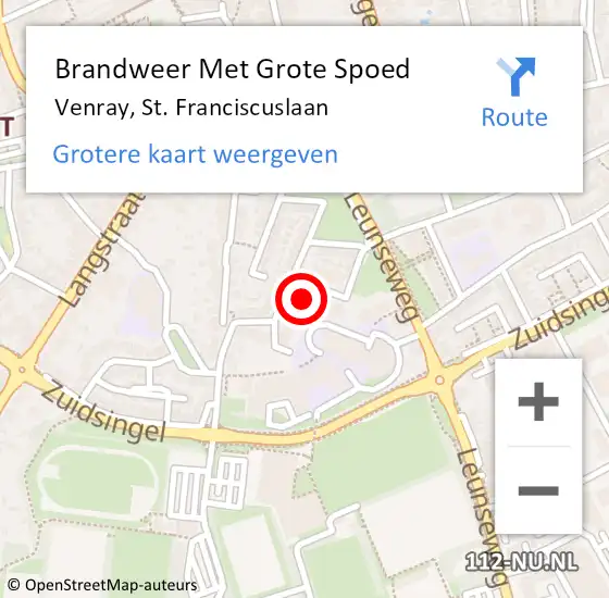 Locatie op kaart van de 112 melding: Brandweer Met Grote Spoed Naar Venray, St. Franciscuslaan op 10 februari 2018 18:43