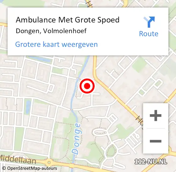 Locatie op kaart van de 112 melding: Ambulance Met Grote Spoed Naar Dongen, Volmolenhoef op 10 februari 2018 19:03