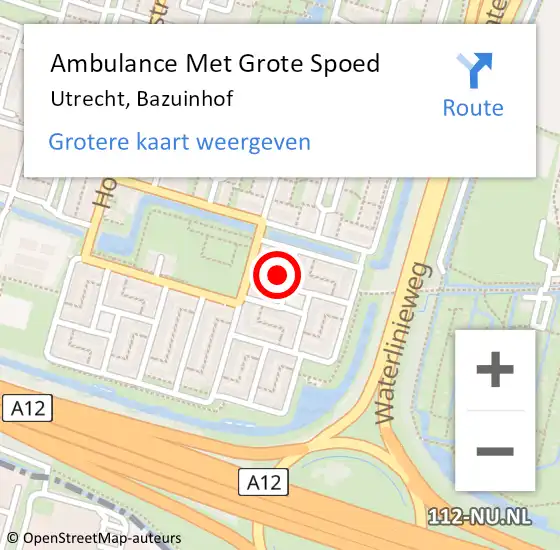 Locatie op kaart van de 112 melding: Ambulance Met Grote Spoed Naar Utrecht, Bazuinhof op 10 februari 2018 19:36