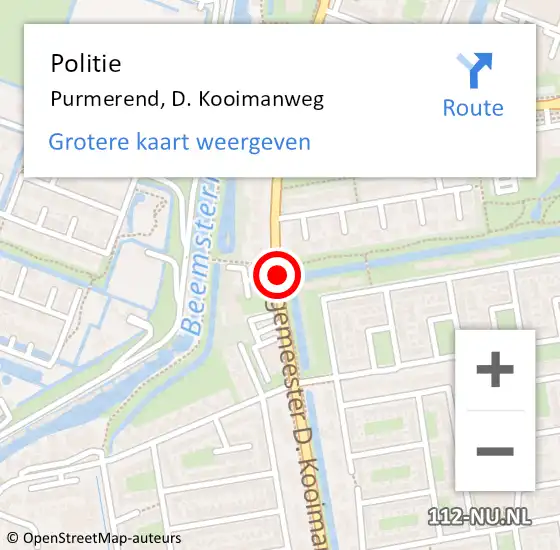 Locatie op kaart van de 112 melding: Politie Purmerend, D. Kooimanweg op 10 februari 2018 20:02