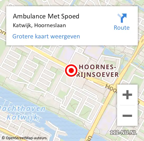 Locatie op kaart van de 112 melding: Ambulance Met Spoed Naar Katwijk, Hoorneslaan op 10 februari 2018 20:04